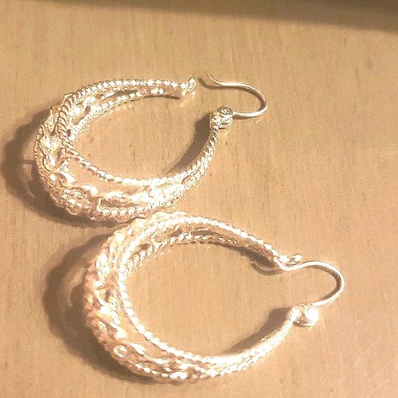 Sold Rare Style STERLING SILVER TWISTED ROPE FILIGREE HOOP EARRINGS - Picture 5 of 9